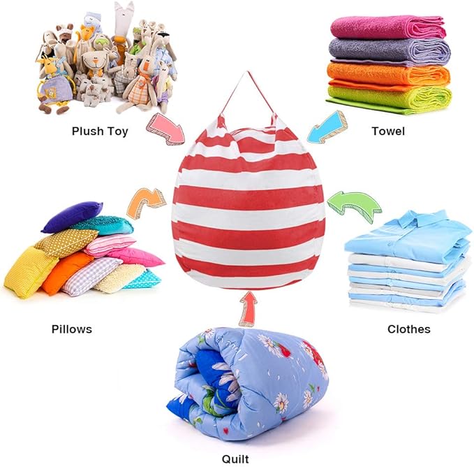 Stuffed Animal Storage Bean Bag Chair Cover for Kids room, 27Inch Stuff and sit storage bean bag for organizing boys and girls Plush Toy, christmas gifts—Red - LeafyLoom