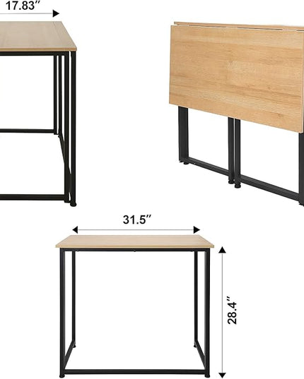 Leopard Outdoor Products Folding Computer Desk for Small Spaces, Space-Saving Home Office Desk, Foldable Computer Table, Laptop Table, Writing Desk, Compact Study Reading Table (Black/Nordic Walnut) - LeafyLoom