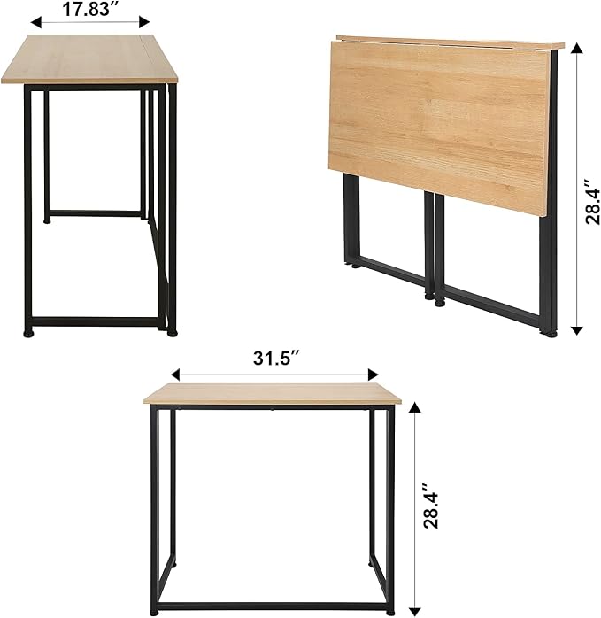 Leopard Outdoor Products Folding Computer Desk for Small Spaces, Space-Saving Home Office Desk, Foldable Computer Table, Laptop Table, Writing Desk, Compact Study Reading Table (Black/Nordic Walnut) - LeafyLoom
