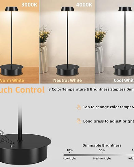 Rechargeable LED Table Lamp - Cordless Table Lamp with Touch Control, Portable LED Desk Lamp 3 Color Stepless Dimmable Modern Lamp for Restaurant/Dinner/Bedroom/Outdoor IP65 Waterproof - Green - LeafyLoom