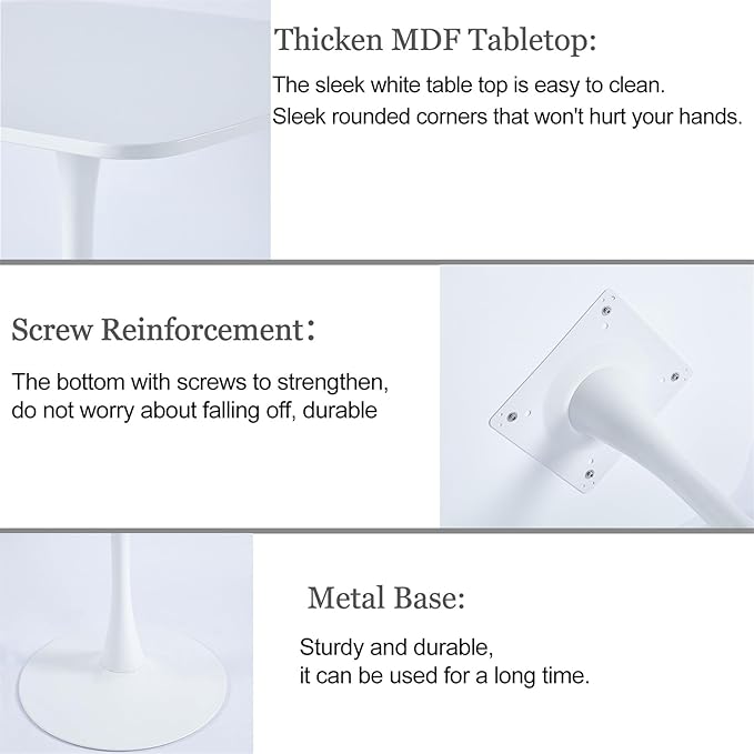42 inch White Square Pedestal Table for 4-6 Person, Mid Century Modern Table for Kitchen Dining Room - LeafyLoom