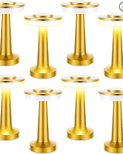 Set of 8 LED Portable Cordless Table Lamp with Touch Sensor 3 Color Stepless Dimming Rechargeable Battery up to 15 Hours Cordless Lamp Table Light Wireless Lamp for Kids Nursery Room, Gold - LeafyLoom