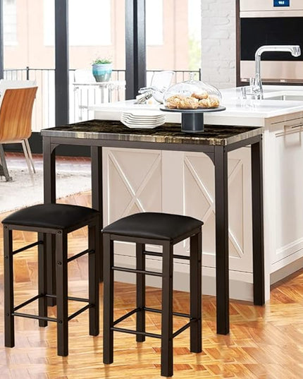 VECELO Dining Table 2 Stools, Counter Height for Kitchen, Living Room, Small Apartment, 3-Piece Set, Brown - LeafyLoom