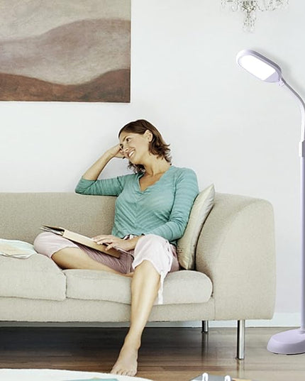 LED Floor Lamp,15W 1200 Lumen Bright Reading Floor Lamp with 5 Color Temperatures,Stepless Dimmer,30 Mins Timer,Remote & Touch Control for Living Room,Bedroom & Office,White - LeafyLoom