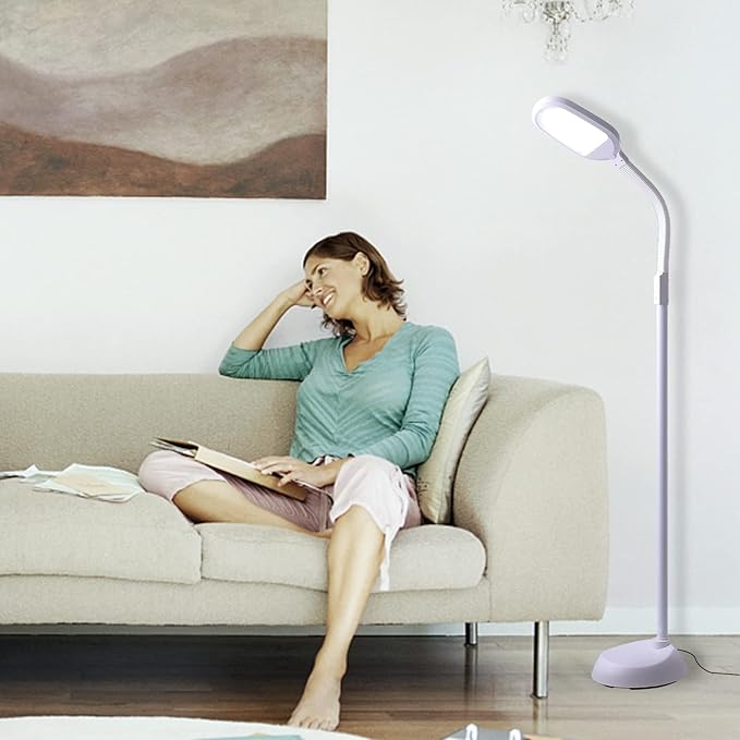 LED Floor Lamp,15W 1200 Lumen Bright Reading Floor Lamp with 5 Color Temperatures,Stepless Dimmer,30 Mins Timer,Remote & Touch Control for Living Room,Bedroom & Office,White - LeafyLoom
