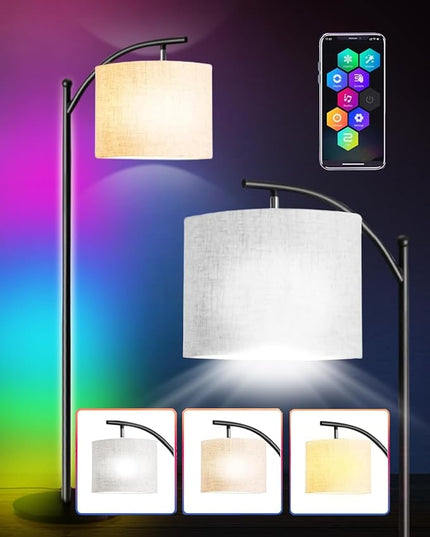 Led Floor Lamps for Living Room: Tall Standing Lamp for Bedroom - Dimmable Smart APP Control - RGB Corner Light with Modern Lampshade - LeafyLoom