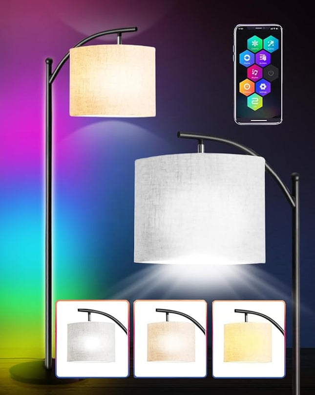 Led Floor Lamps for Living Room: Tall Standing Lamp for Bedroom - Dimmable Smart APP Control - RGB Corner Light with Modern Lampshade - LeafyLoom