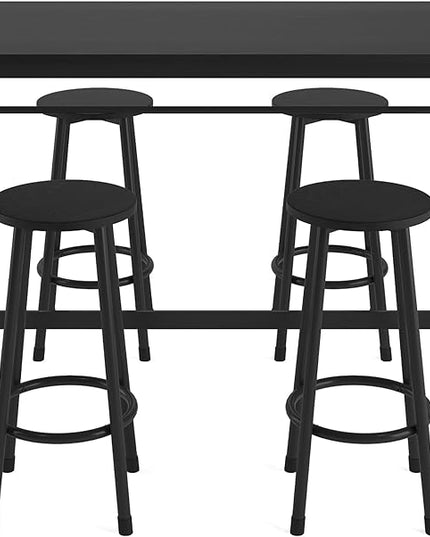 NicBex Dining Table Set for 4 Rural Kitchen Table Dining Table with 4 Bar Stools Modern Kitchen Table Set Space Saving for Home, Kitchen, Living Room, Office, Metal Frame and MDF, Black - LeafyLoom