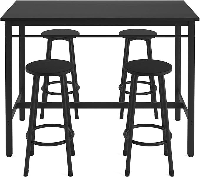 NicBex Dining Table Set for 4 Rural Kitchen Table Dining Table with 4 Bar Stools Modern Kitchen Table Set Space Saving for Home, Kitchen, Living Room, Office, Metal Frame and MDF, Black - LeafyLoom