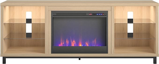 Ameriwood Home Lumina Fireplace TV Stand, Deluxe 70", Blonde Oak - LeafyLoom