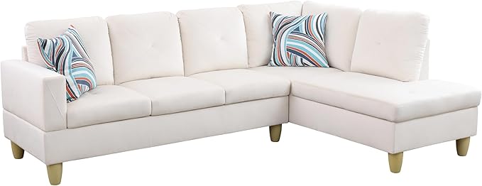L-Shaped Sectional Couches with 66.5'' Chaise Lounge & Storage Ottoman Modular Room Sofas for Home Office Apartment, Large Living Furniture, 97'' Right Hand Facing, White Flannel - LeafyLoom
