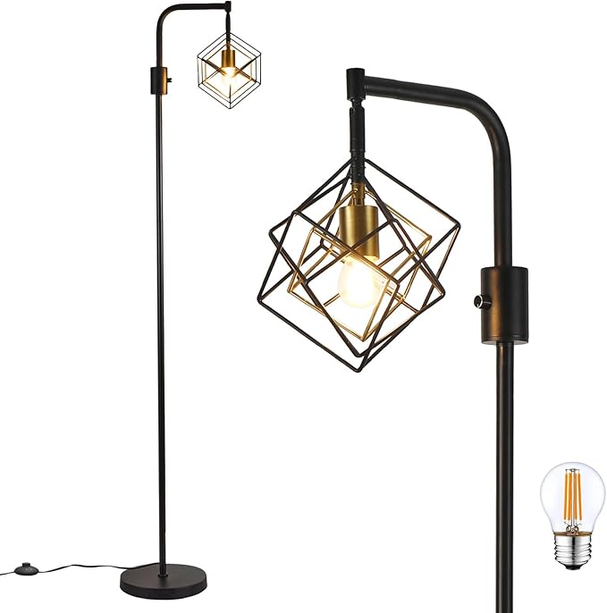 Dimmable Farmhouse Floor Lamp for Living Room, 1 Light Rustic Standing Tall Lamp, Modern Bright Floor Lamp, Industrial Standing Lamp for Bedroom, Tall Pole Lamps Office, LED Bulbs Included. - LeafyLoom