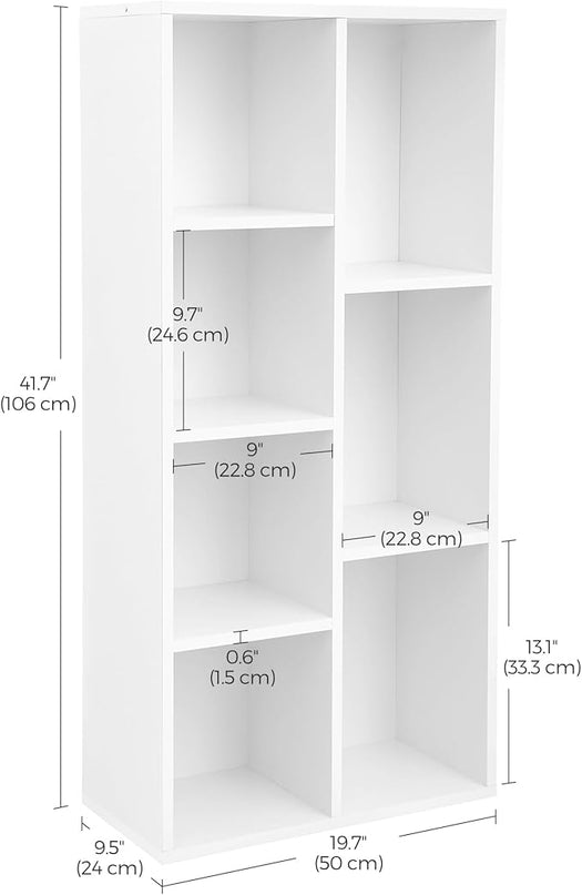 VASAGLE Bookcase, Bookshelf with 7 Compartments, Freestanding Shelves and Cube Organizer, for Display in Living Room, Bedroom, and Home Office, White ULBC27WT - LeafyLoom
