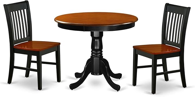 East West Furniture ANNO3-BCH-W 3 Piece Kitchen Set Contains a Round Dining Room Table with Pedestal and 2 Solid Wood Seat Chairs, 36x36 Inch - LeafyLoom