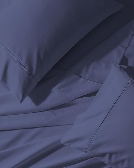 Purity Home Organic 100% Cotton Indigo Full Size Bed Sheets, Percale Weave Cotton Sheet Set for Full Size Bed, Crisp, Cooling & Breathable Bed Sheets, Fits Mattress Upto 16" Deep Pocket - LeafyLoom