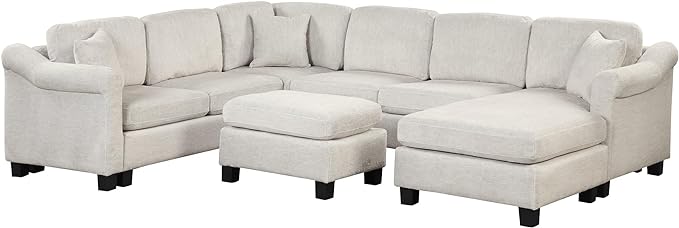 122.1" Modern U-Shape Sectional Sofa with Right Side Chaise & Removable Ottoman, Velvet Upholstered Couch w/ 3 Pillows, for Living Room, Apartment, 122.1 Inch, White - LeafyLoom