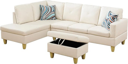 Modular Sectional Sofa Set,Extra Large L Shaped Couch for Living Room,with Chaise, Sofa&Couch,5 Seat Sofá with Storage Ottoman, White-A - LeafyLoom