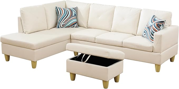 Modular Sectional Sofa Set,Extra Large L Shaped Couch for Living Room,with Chaise, Sofa&Couch,5 Seat Sofá with Storage Ottoman, White-A - LeafyLoom