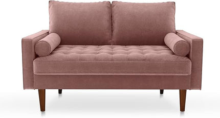 Velvet Furniture for Small Spaces, Mid-Century Modern Loveseats for Living Room, Love Seat Couch Sofas, 58 Inches, Rose - LeafyLoom