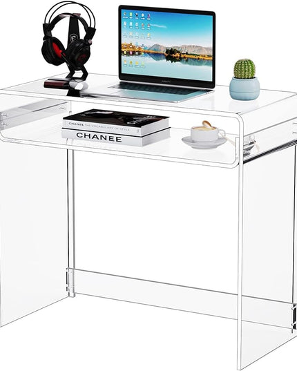 Acrylic Desk Laptop Study Table Home Office Console Table Entrance Table, 33.5'' x 15.7'' x 29.5'' (Clear) - LeafyLoom
