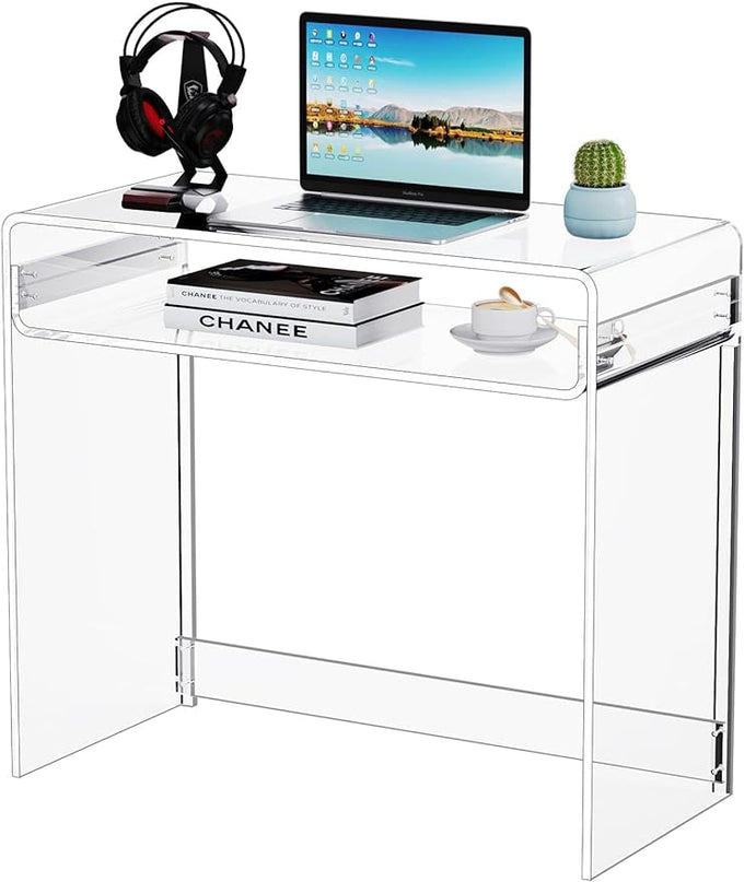Acrylic Desk Laptop Study Table Home Office Console Table Entrance Table, 33.5'' x 15.7'' x 29.5'' (Clear) - LeafyLoom