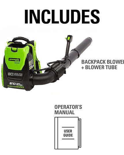 Greenworks 80V (180 MPH / 610 CFM / 75+ Compatible Tools) Cordless Brushless Backpack Blower, Tool Only - LeafyLoom