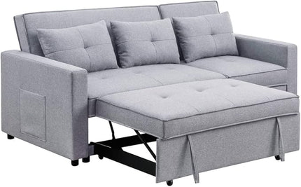 80'' L-Shape Convertible Sleeper Sectional Sofa with Pull-Out Recliner and Bed, Side Pocket, Linen Corner 3 Person Couch for Home Furniture, Living Room, Apartment, Dorm, Light Grey, 80" - LeafyLoom
