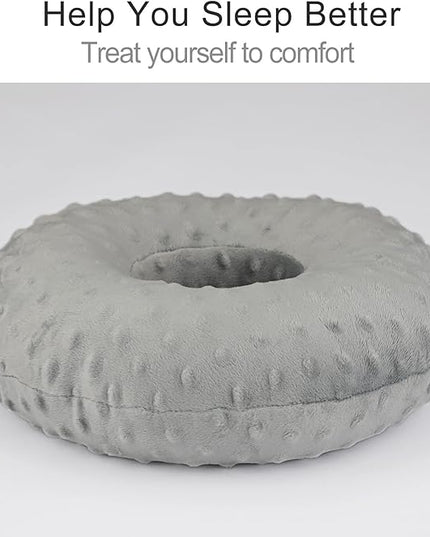 Ear Piercing Pillow for Side Sleeping, CHN Pillow with Hole for Side Sleepers Ear Pain Inflammation Pressure Sores O-Shaped Donut Guard Minky Dot Gray - LeafyLoom