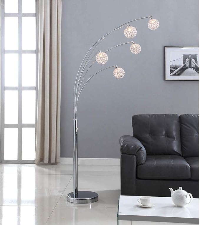 Artiva USA A511118FSN Manhattan Modern Crystal Floor Lamp, 84"H, Chrome, White - LeafyLoom