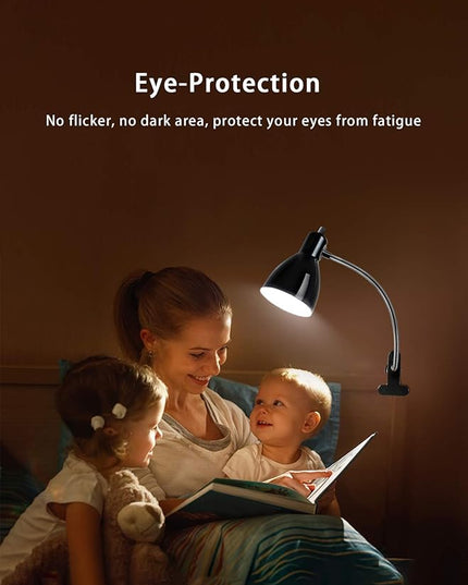 Desk lamp Eye-Caring Table Lamps, 360°Rotation Gooseneck Clip on Lamp Reading Light Portable Reading Book Light, Clamp Light, Study Desk Lamps for Bedroom and Office Home Lighting (Black) - LeafyLoom