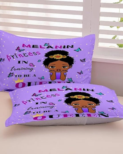 Black Girl Comforter Set Queen for Kids,Black Girl Magic Bedding Set,African American Girl Inspirational Quotes Comforter Set,Black Princess Bed Bedroom Set - LeafyLoom