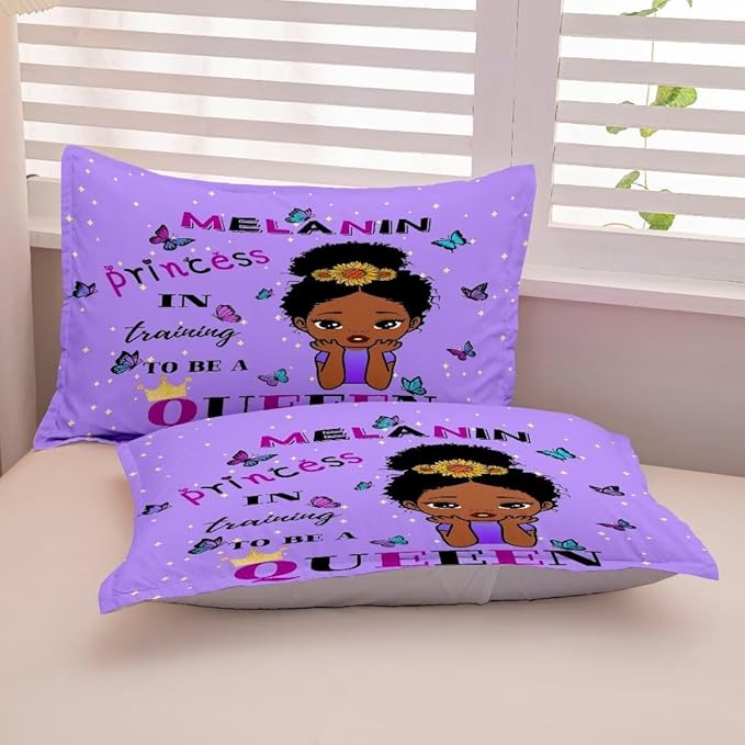 Black Girl Comforter Set Queen for Kids,Black Girl Magic Bedding Set,African American Girl Inspirational Quotes Comforter Set,Black Princess Bed Bedroom Set - LeafyLoom