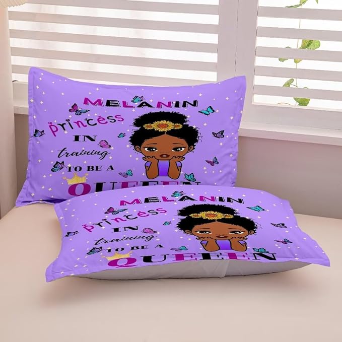 Black Girl Comforter Set Twin for Kids,Black Girl Magic Bedding Set,African American Girl Inspirational Quotes Comforter Set,Black Princess Bed Bedroom Set - LeafyLoom