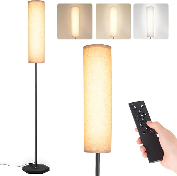 Floor Lamp for Living Room,Modern Standing Lamps with Lamp Shade,Pole Lamps for Bedrooms, Tall Lamp for Reading with Remote (Modern - Black) - LeafyLoom