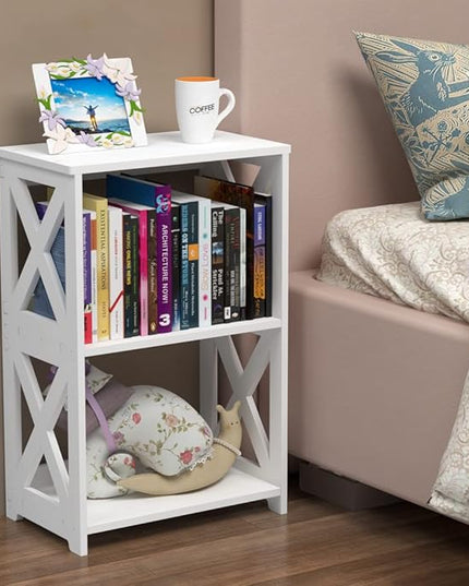 End Table & Side Table 3-Tier, 2 Shelf Small Bookcase, Bookshelf, Simple Nightstand, Bedside Table with for Bedroom, Bathroom, and Living Room Display Rack, White - LeafyLoom