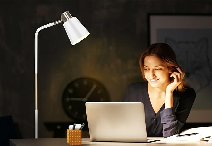 Floor Lamp, NIOSTA Industrial Floor Lamp 360°Rotation Lampshade Modern Sofa Side Standing Reading Lamp, Floor Lamps for Living Room, Office, Bedroom Reading, Work etc(White) - LeafyLoom