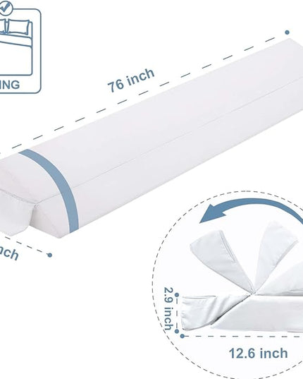 Limthe Bed Wedge Pillow for Headboard King Size,Bed Gap Filler Adjustable,Mattress Gap Filler,Foam Triangle Bloster Pillow Stopper Fill Gap (0-7") Between Headboard/Wall and Mattress White 76"x10"x6" - LeafyLoom