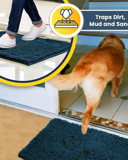 Muddy Mat® Original Dog Door Mat for Muddy Paws, Super Absorbent Microfiber, Non-Slip Washable Pet Rug, Quick Dry Chenille Entryway Carpet, Machine Washable Indoor Outdoor mat, Atlantic Blue 24"x96" MuddyMat