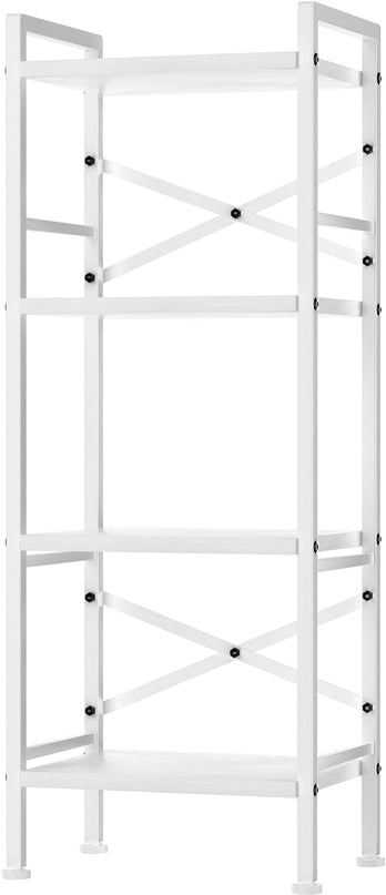 4 Tier Book Shelf, Small Bookshelf Storage Organizer, Tall Narrow Bookcase with Storage Shelves, Wooden Industrial Office Shelves for Bedroom, Living Room, White - LeafyLoom
