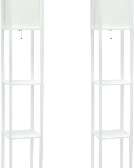 Simple Designs LF1014-WHT Etagere Organizer Storage Shelf Linen Shade Floor Lamp, White - LeafyLoom