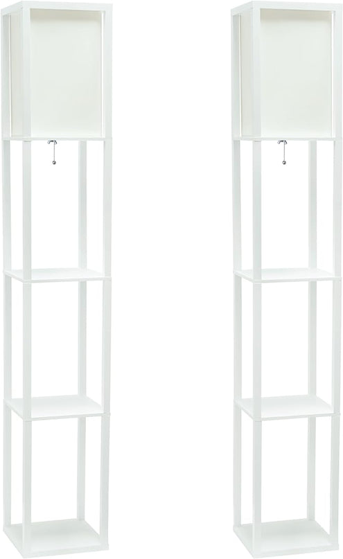 Simple Designs LF1014-WHT Etagere Organizer Storage Shelf Linen Shade Floor Lamp, White - LeafyLoom