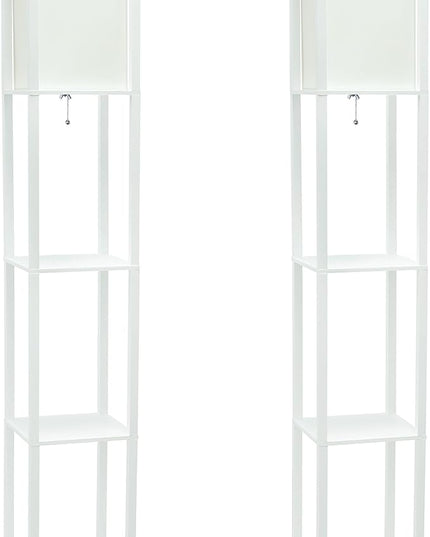 Simple Designs LF1014-WHT-2PK Three Shelf Etagere Organizer Storage Floor Lamp 2 Pack Set with White Linen Shade for Living Room, Bedroom, Office, Hallway, White - LeafyLoom