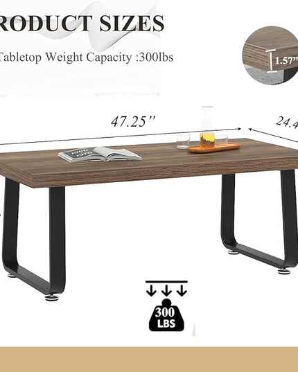 HSH Wood Coffee Table, Farmhouse Minimalist Center Table, Industrial Wooden and Metal Legs Living Room Table, Modern Simple Rectangular Cocktail Tea Table for Bedroom Home Office, Rustic Oak, 47 Inch - LeafyLoom