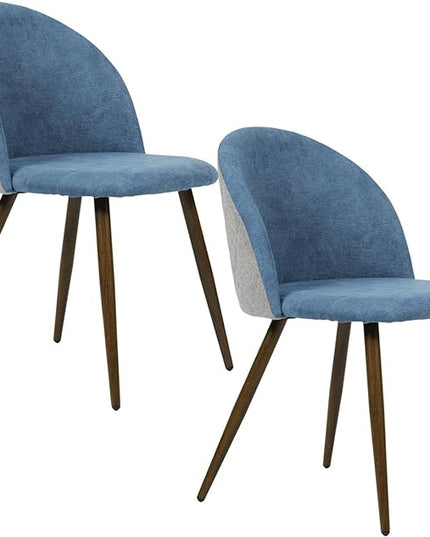 FurnitureR Upholstered Fabric Dining Chair Mid Back Armless with Wood Legs for Home Kitchen Bedroom Living Room, Set of 2, Blue/Grey - LeafyLoom