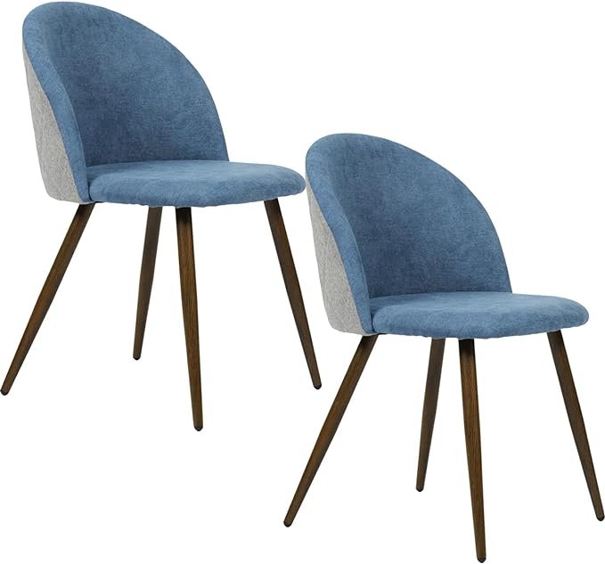 FurnitureR Upholstered Fabric Dining Chair Mid Back Armless with Wood Legs for Home Kitchen Bedroom Living Room, Set of 2, Blue/Grey - LeafyLoom