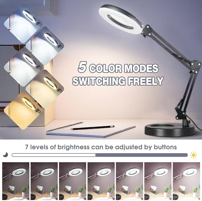 10X15X Magnifying Glass with Light and Stand 2-in-1 LED Magnifying Glasses with Light-5 Color Modes Stepless Dimmable Real Glass Magnifying Lamp-Hands Free Lighted Magnifying Glass… - LeafyLoom