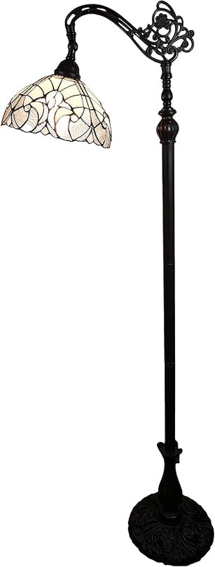 Amora Tiffany Style Floor Lamp Arched 62" Tall Stained Glass White Mahogany Antique Vintage Light Decor Bedroom Living Room Reading Gift AM262FL11B Lighting - LeafyLoom