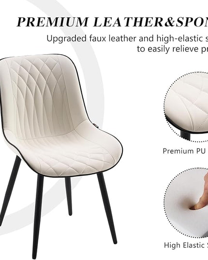 YOUNIKE White Dining Chairs set of 2 with High Backs Mid Century Modern Kitchen & Dining Room Chairs PU Faux Leather Upholstered sillas de comedor Comfortable Large Padded Accent Chair with Metal Legs - LeafyLoom