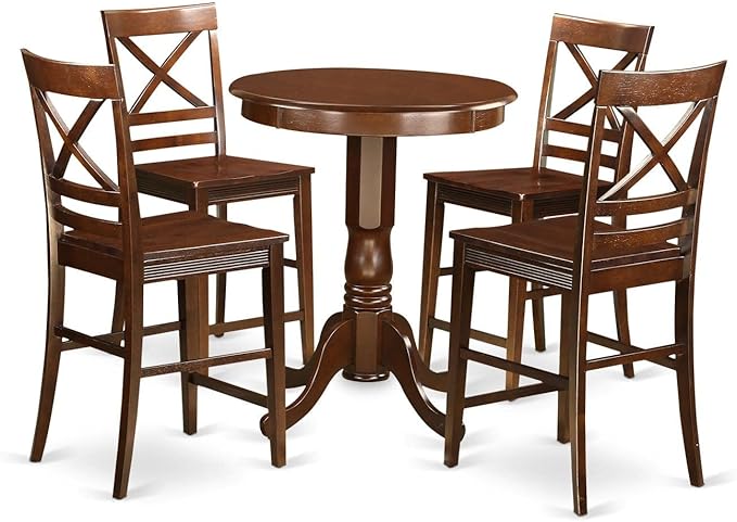East West Furniture EDQU5-MAH-W Eden 5 Piece Counter Height Set Includes a Round Kitchen Table with Pedestal and 4 Dining Room Chairs, 30x30 Inch, Mahogany - LeafyLoom