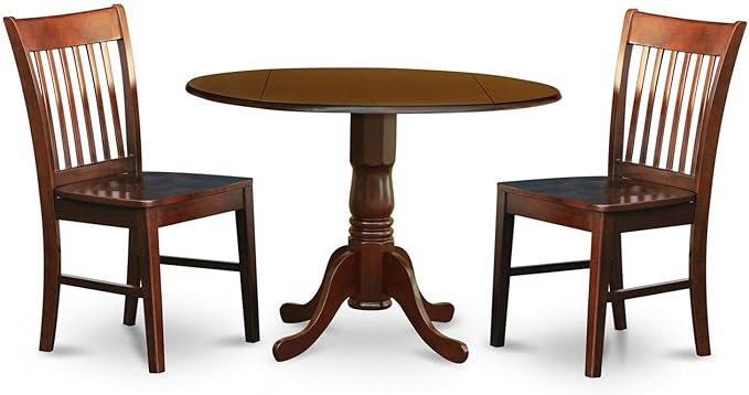East West Furniture Dublin 3 Piece Kitchen Set for Small Spaces Contains a Round Table with Dropleaf and 2 Dining Room Chairs, 42x42 Inch, DLNO3-MAH-W - LeafyLoom